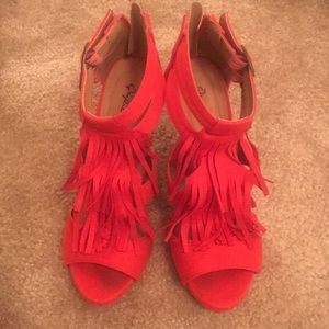 Fun Coral Fringe Heels!